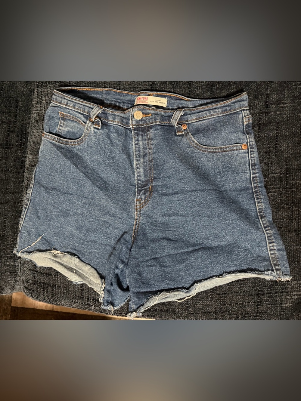 Signature by Levi Strauss Mid-Blue High-Rise Cutoff Denim Shorts